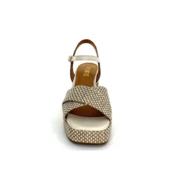 Vacances|Plateformes<Ivoire0551 Sandales Plateforme à Talon Ivoire 2150 Cuir Raffia Beige