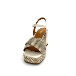 Vacances|Plateformes<Ivoire0551 Sandales Plateforme à Talon Ivoire 2150 Cuir Raffia Beige