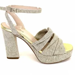 Vacances|Talon<Ivoire0376 Sandales Plateforme à Talon Ivoire 55908 Textile Or Beige