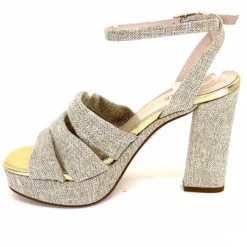 Vacances|Talon<Ivoire0376 Sandales Plateforme à Talon Ivoire 55908 Textile Or Beige
