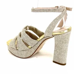 Vacances|Talon<Ivoire0376 Sandales Plateforme à Talon Ivoire 55908 Textile Or Beige