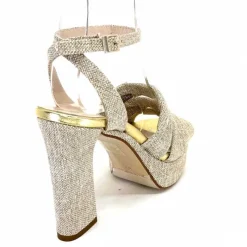 Vacances|Talon<Ivoire0376 Sandales Plateforme à Talon Ivoire 55908 Textile Or Beige
