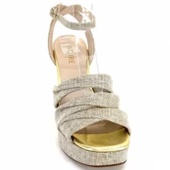 Vacances|Talon<Ivoire0376 Sandales Plateforme à Talon Ivoire 55908 Textile Or Beige