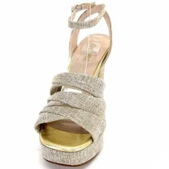 Vacances|Talon<Ivoire0376 Sandales Plateforme à Talon Ivoire 55908 Textile Or Beige