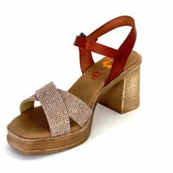 Vacances|Sandales<Porronet Sandales Plateforme à Talon Fi 2973 Cuir Strass Rose Rouille