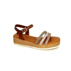 Vacances|Plateformes<oh my sandals - innova footwear Sandales Plateforme Ivoire 5434 Cuir Strass Beige Marron