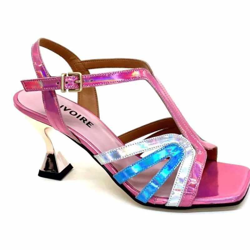 Vacances|Soirée<Ivoire0330 Sandales Talons Ivoire 706 Cuir Métallique Irisé Argent Bleu Rose