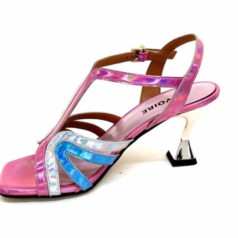 Vacances|Soirée<Ivoire0330 Sandales Talons Ivoire 706 Cuir Métallique Irisé Argent Bleu Rose