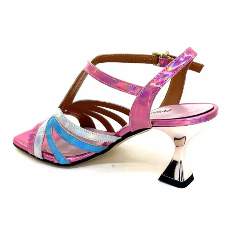 Vacances|Soirée<Ivoire0330 Sandales Talons Ivoire 706 Cuir Métallique Irisé Argent Bleu Rose