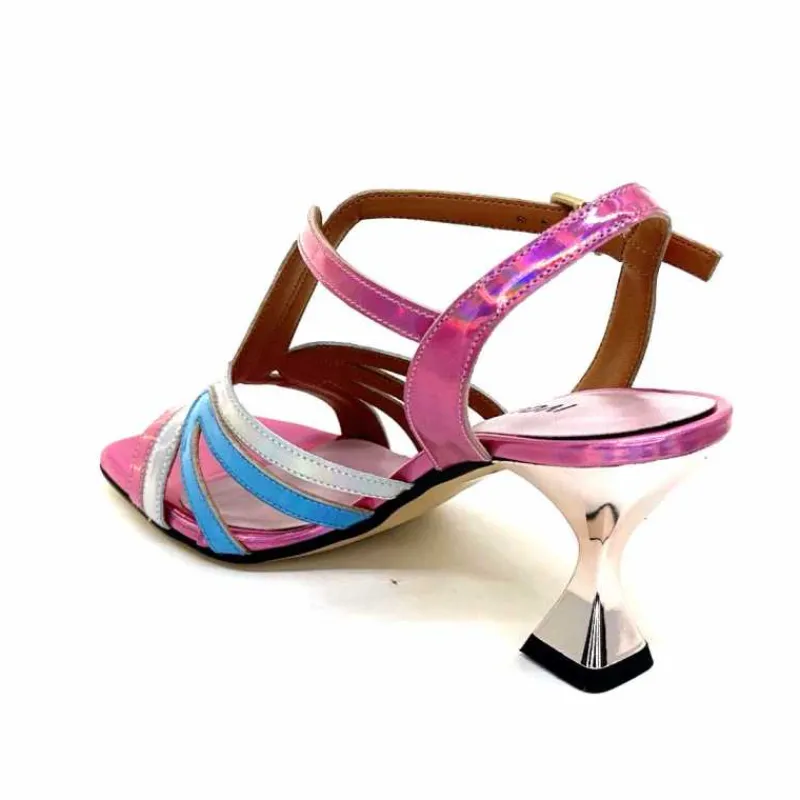 Vacances|Soirée<Ivoire0330 Sandales Talons Ivoire 706 Cuir Métallique Irisé Argent Bleu Rose