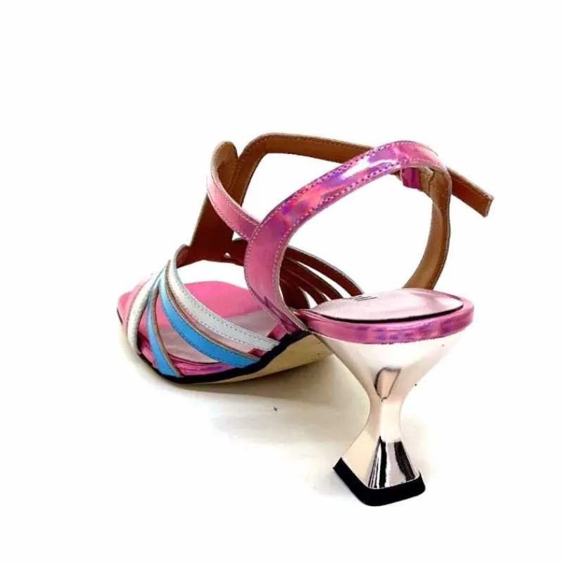 Vacances|Soirée<Ivoire0330 Sandales Talons Ivoire 706 Cuir Métallique Irisé Argent Bleu Rose