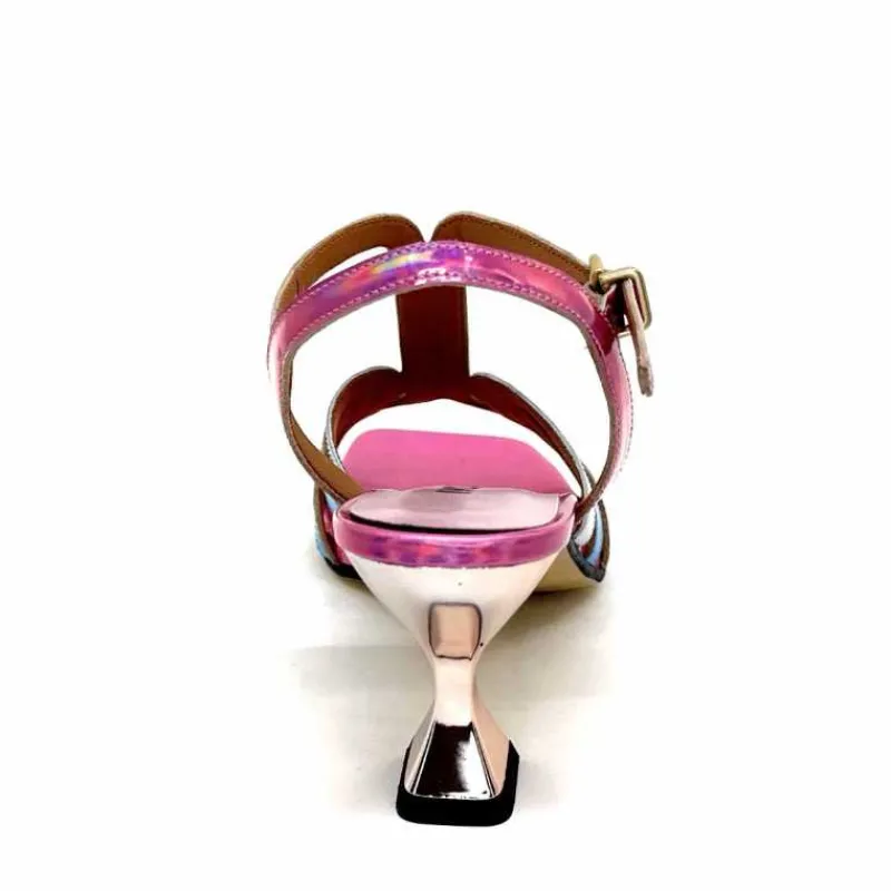 Vacances|Soirée<Ivoire0330 Sandales Talons Ivoire 706 Cuir Métallique Irisé Argent Bleu Rose