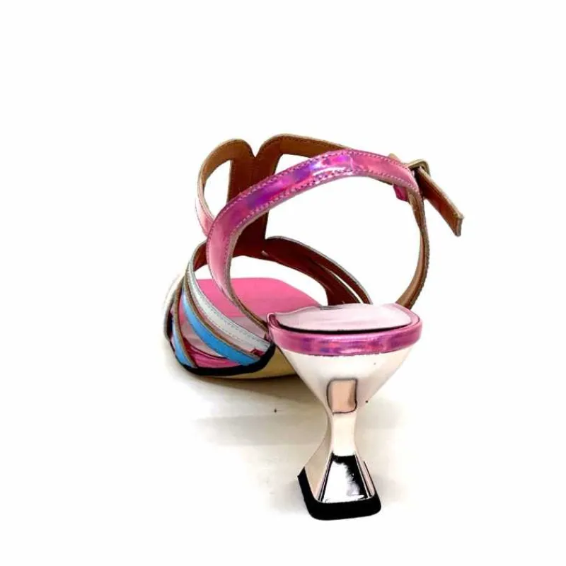 Vacances|Soirée<Ivoire0330 Sandales Talons Ivoire 706 Cuir Métallique Irisé Argent Bleu Rose