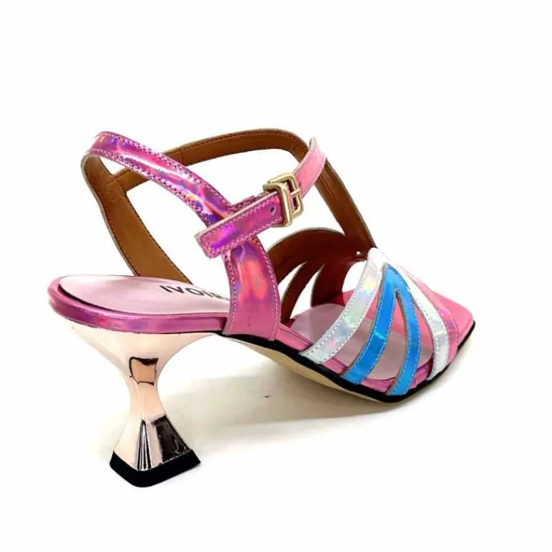 Vacances|Soirée<Ivoire0330 Sandales Talons Ivoire 706 Cuir Métallique Irisé Argent Bleu Rose