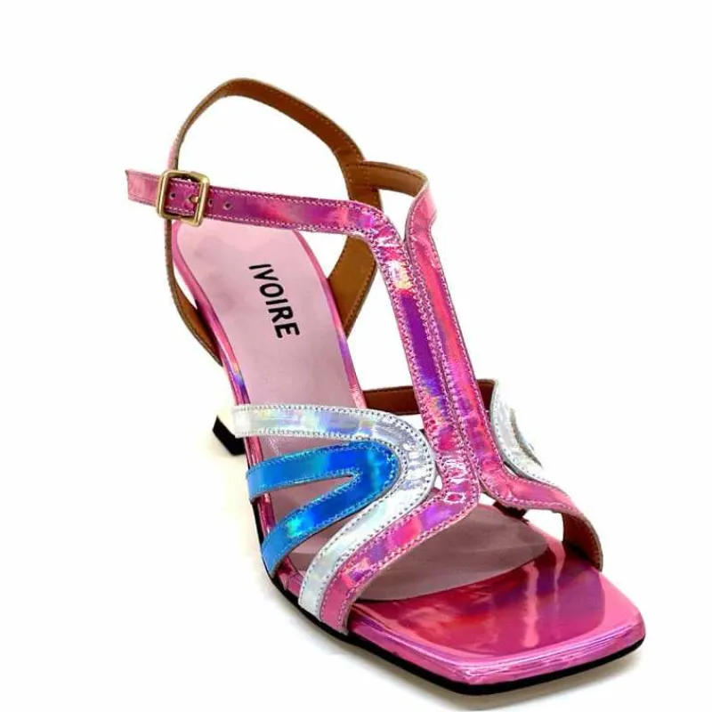 Vacances|Soirée<Ivoire0330 Sandales Talons Ivoire 706 Cuir Métallique Irisé Argent Bleu Rose