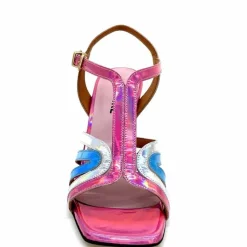 Vacances|Soirée<Ivoire0330 Sandales Talons Ivoire 706 Cuir Métallique Irisé Argent Bleu Rose